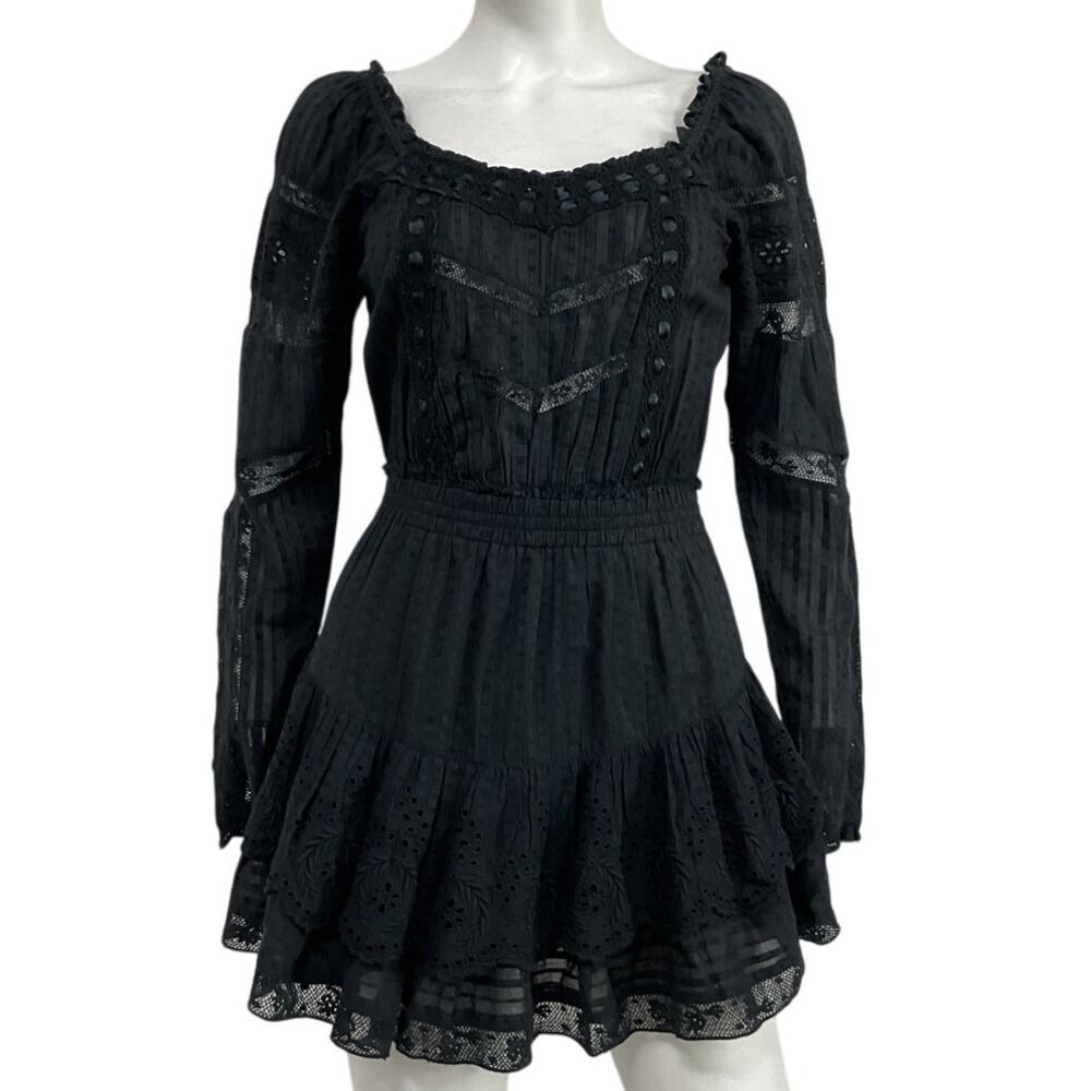 Loveshackfancy Ruffled Black Sanaya Mini Dress Size XS